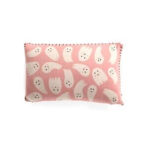 Pastel Pink & White Halloween Ghost Throw Pillow 16x24 NEW